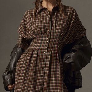 Anthropologie Multicolor Plaid Long Sleeve Dress